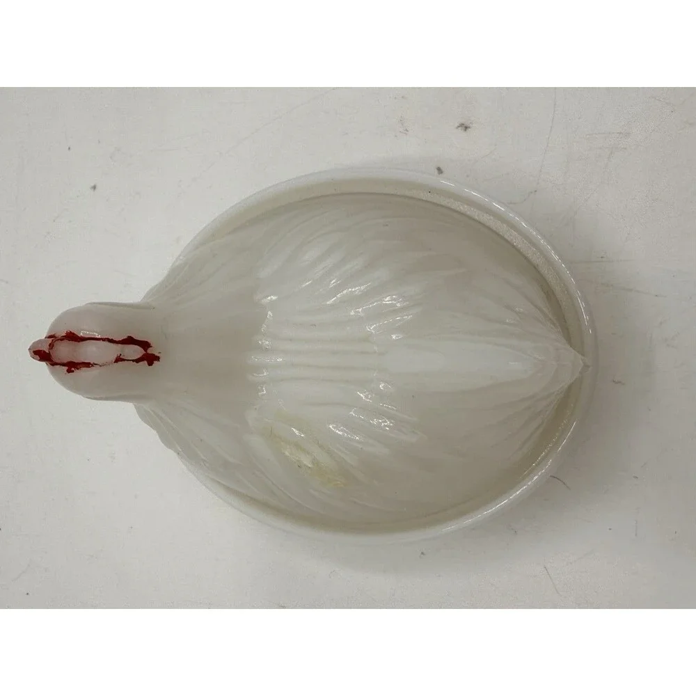 4” Hen On Nest Chicken Opaque White Milk Glass Covered Dish Unmarked No Stamp